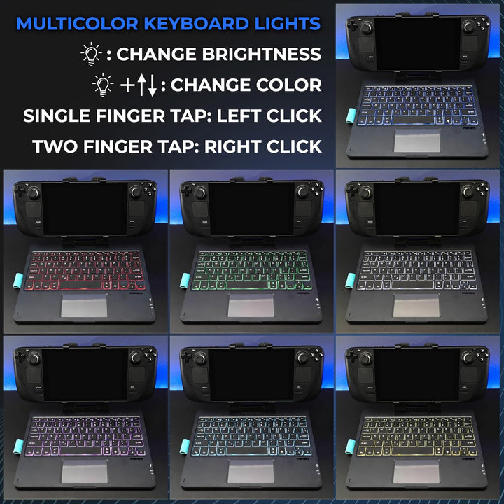 DeckTop mit Splitter – Steam-Deck-Tastatur und Bluetooth-Trackpad-Maus mit mehrfarbigem LED-Laptop-Z