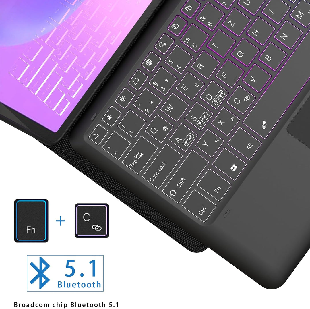 für Lenovo Idea Tab Pro 2025 12.7 Zoll Hülle mit Abnehmbare Tastatur : DIY 3-Zonen 7-Farbige Beleuch