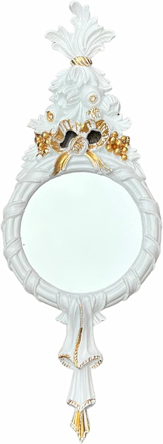 Wandspiegel Barock Rund Weiss Gold Badspiegel 62 x 24 cm Flurspiegel Prunkspiegel Rundespiegel Antik