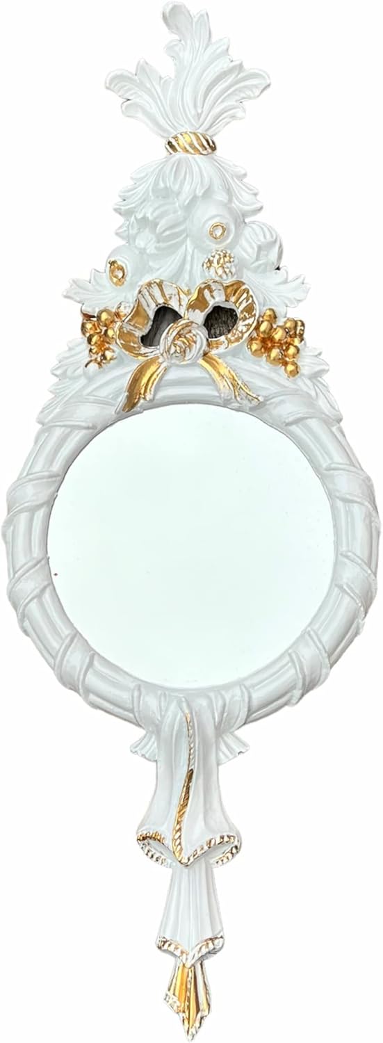 Barock Spiegel Weiss Gold Rund Italienische Wandspiegel Antik 62x24 Modern Deko Dekorativer Wanddeko
