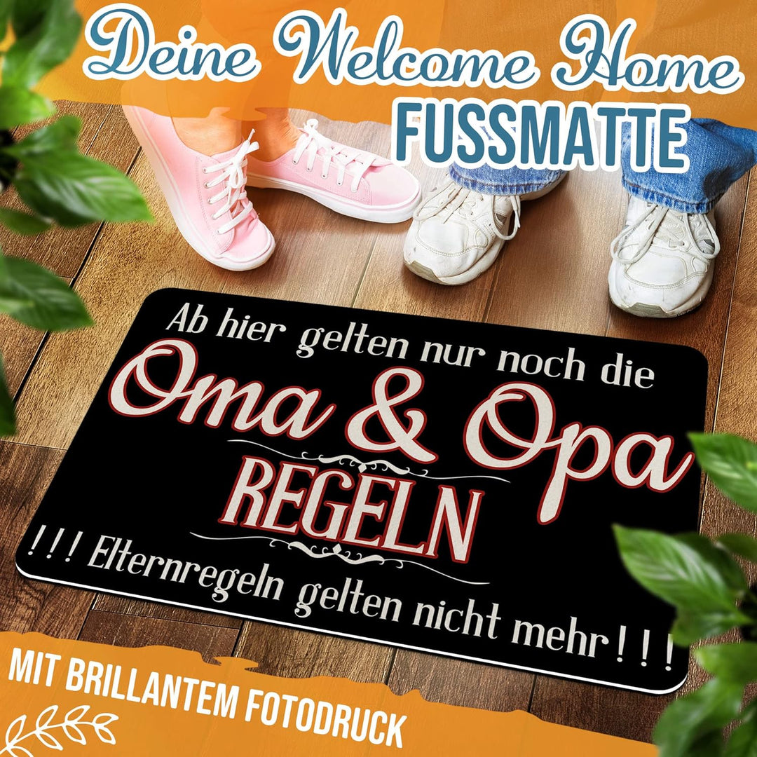 PR Print Royal Filz-Fussmatte mit Spruch - Oma &amp; Opa Regeln - Fussabtreter als Geschenkidee für die