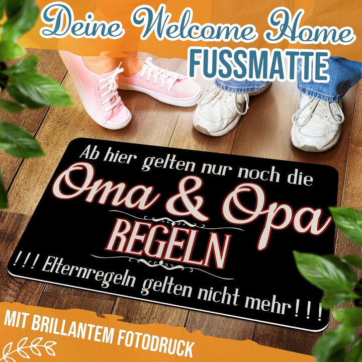 PR Print Royal Filz-Fussmatte mit Spruch - Oma &amp; Opa Regeln - Fussabtreter als Geschenkidee für die