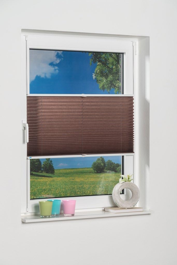 K-home Klemmfix-Plissee 80 x 130 cm (B x L) Mokka Lichtschutz +++ Moderne Crushed Optik +++ 80 x 130
