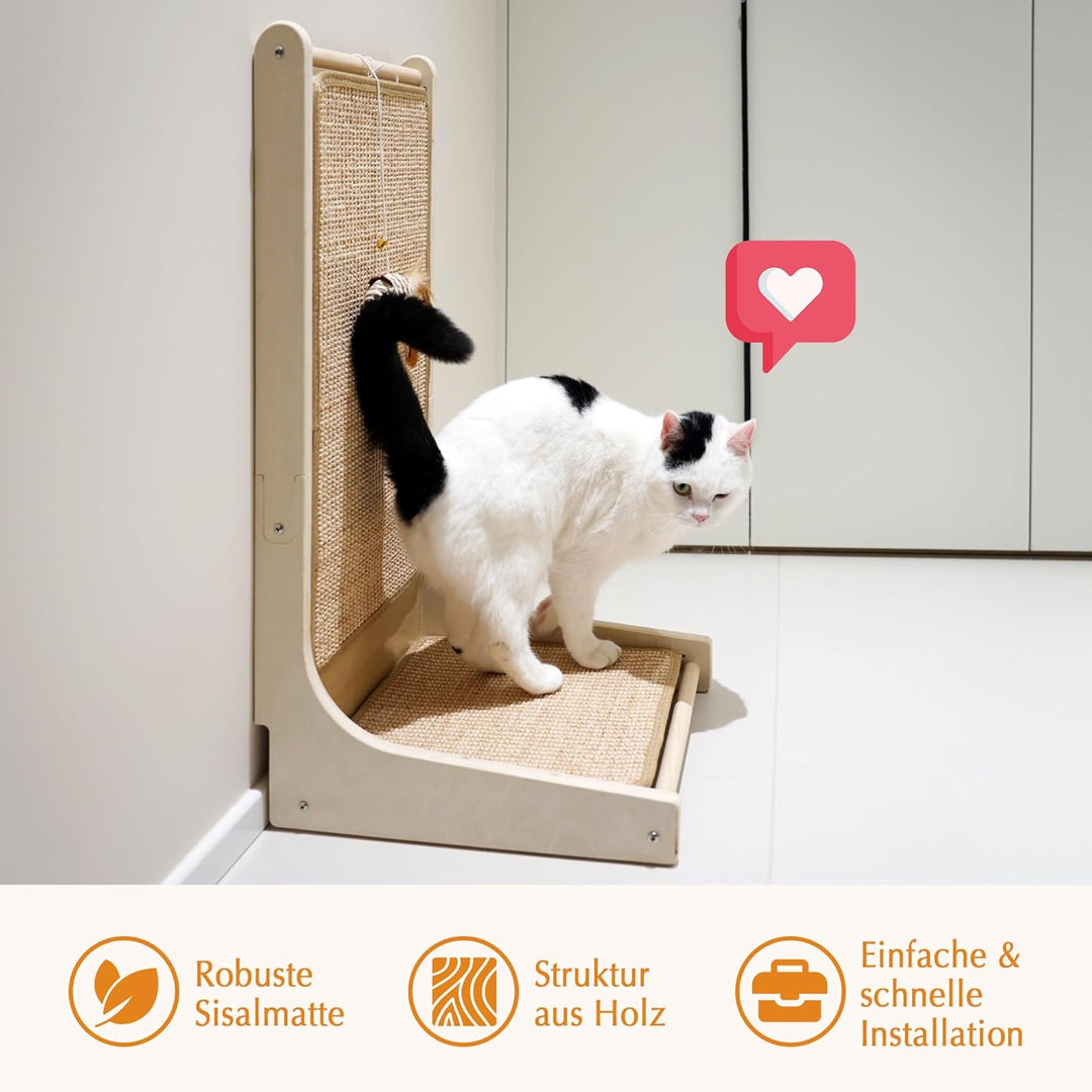 Katzenkratzbrett, Sisal-Kratzmatte, L-förmiges Kratzbrett für Wohnungskatzen, Bodenmontierter Kratze