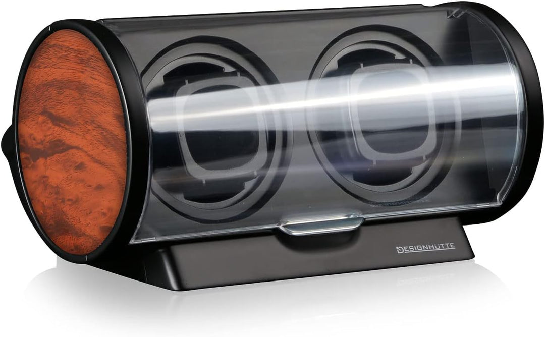 DESIGNHÜTTE® Uhrenbeweger Tubix Schwarz/Wurzelholz für 2 Automatikuhren