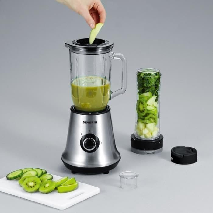 SEVERIN Multimixer, 2-in-1 Stand Mixer und Smoothie Maker mit 1 l Glas-Mixbehälter und Trinkbecher,