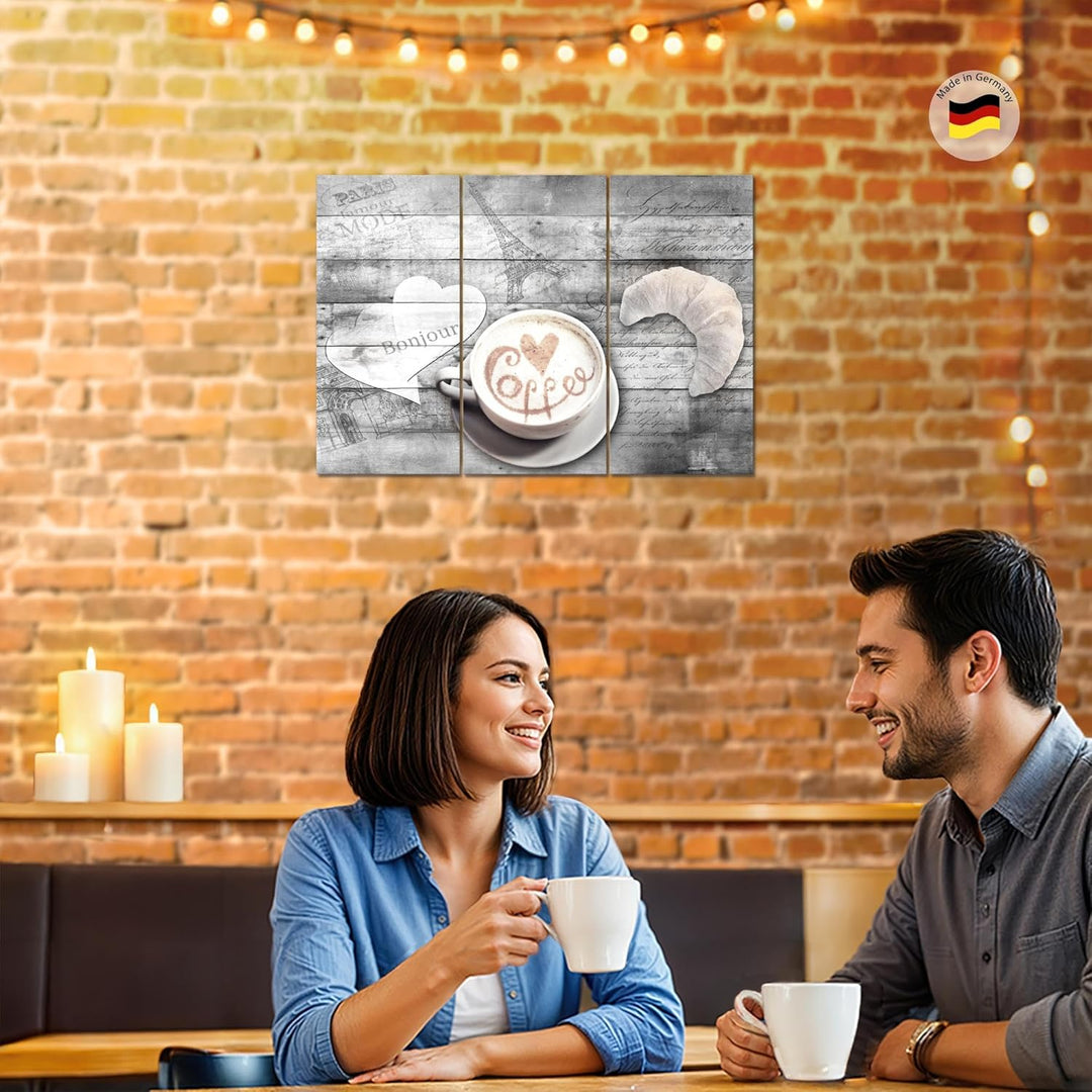 Runa Art Wandbilder Kaffee Küche Bild XXL Esszimmer Küchenbilder Grau Beige Kaffeetasse Holz 120 x 8