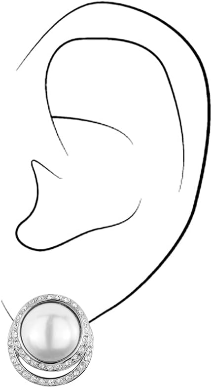 Traveller Ohrclip - Perle weiss - Kristalle Silber/Weiss, Silber/Weiss