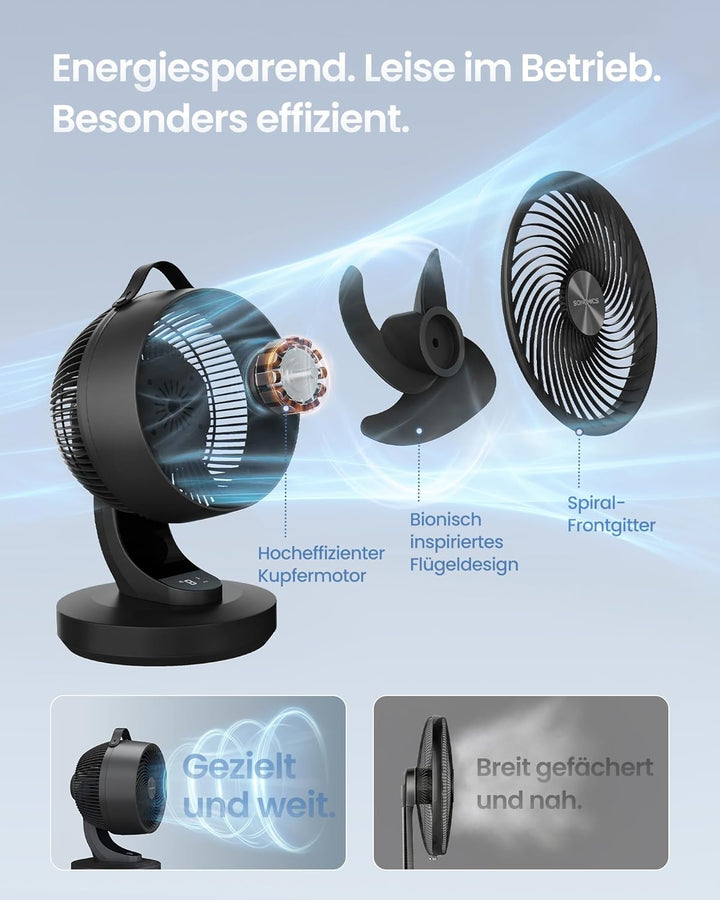 SONGMICS Tischventilator, Ventilator leise 20 dB, Luftzirkulator LED-Display, Fernbedienung, effizie