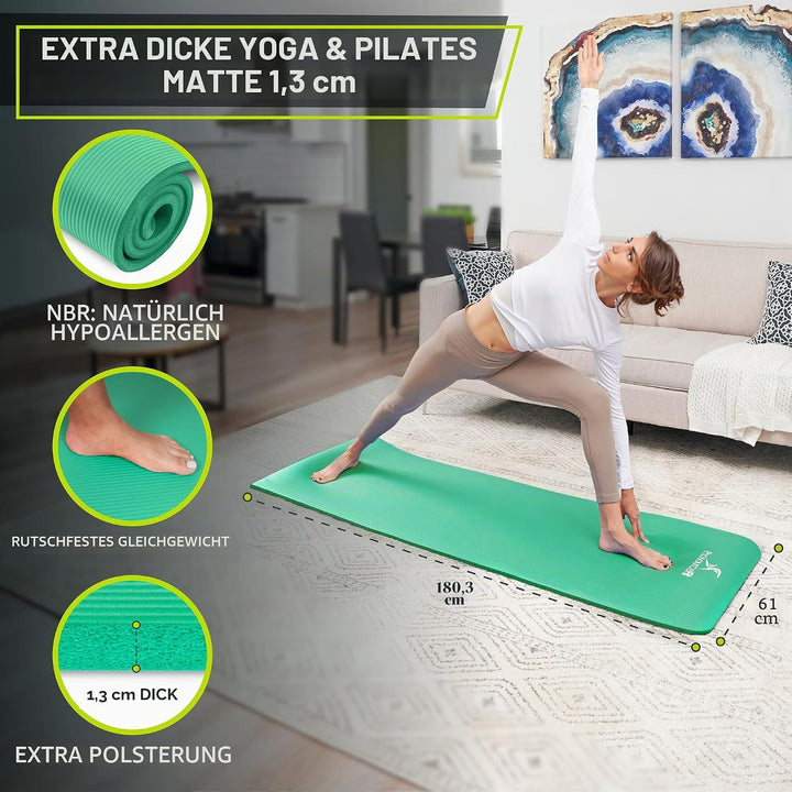 ProsourceFit Extra Thick Yoga and Pilates Mat 1/2" Green, 1/2" Green