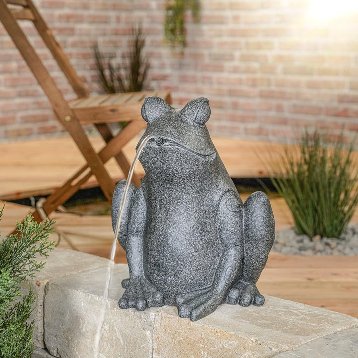 esotec Solar Wasserspeier Set Frosch sitzend, Solarpumpe, Teichfigur Gartenfigur Gartenstatue, Tauch