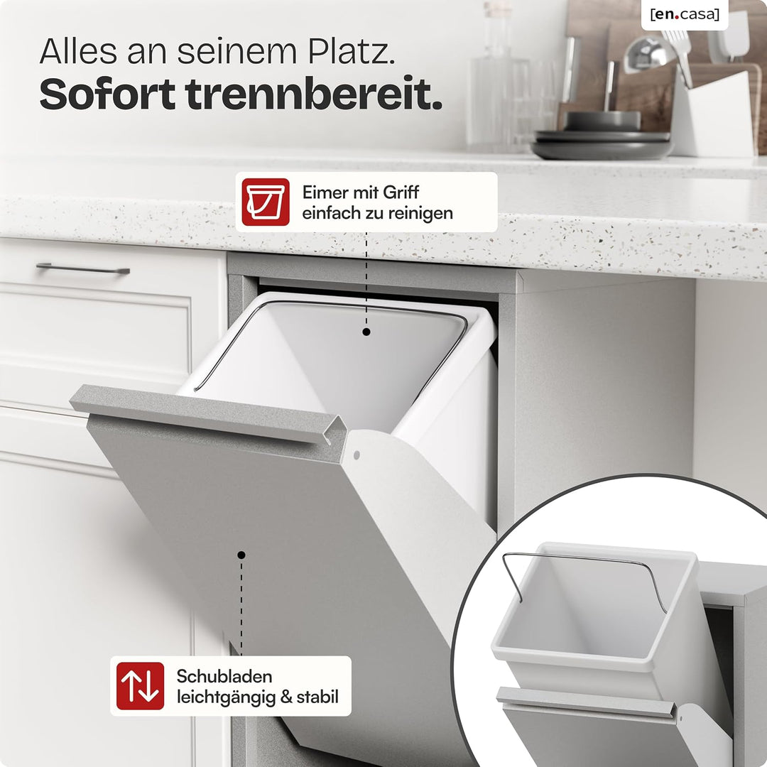 [en.casa] Mülltrennsystem Sollentuna Mülleimer 2 Fächer Küche 2 x 14 L Abfalleimer Müllschrank schma