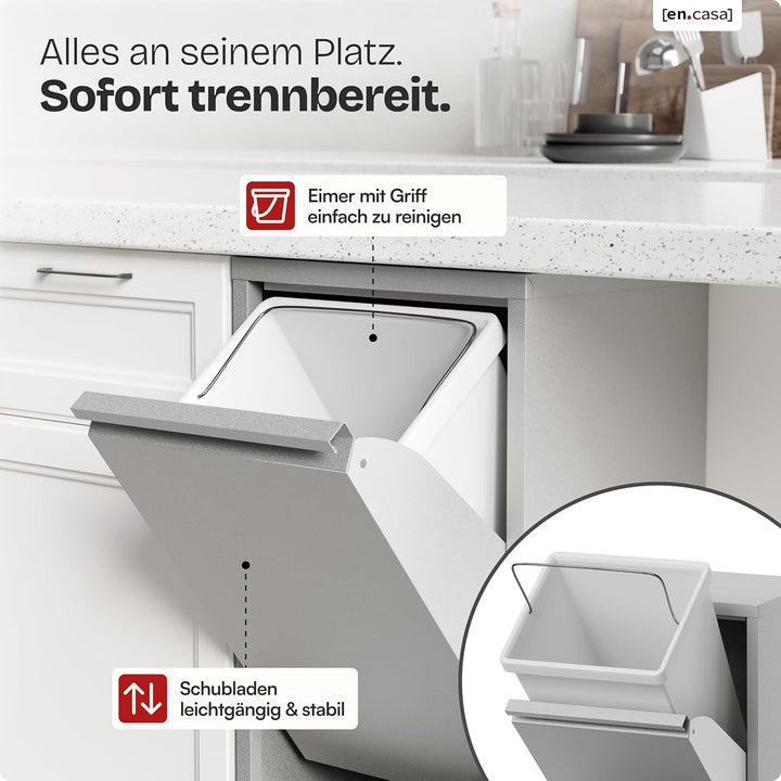 [en.casa] Mülltrennsystem Sollentuna Mülleimer 2 Fächer Küche 2 x 14 L Abfalleimer Müllschrank schma