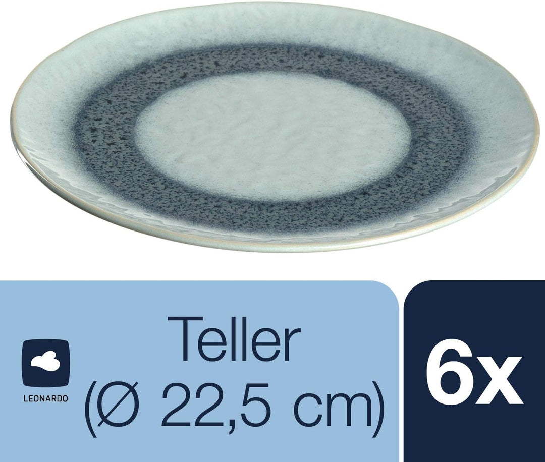 LEONARDO HOME 018544 MATERA 6er Set Teller, Keramik, blau, Blau