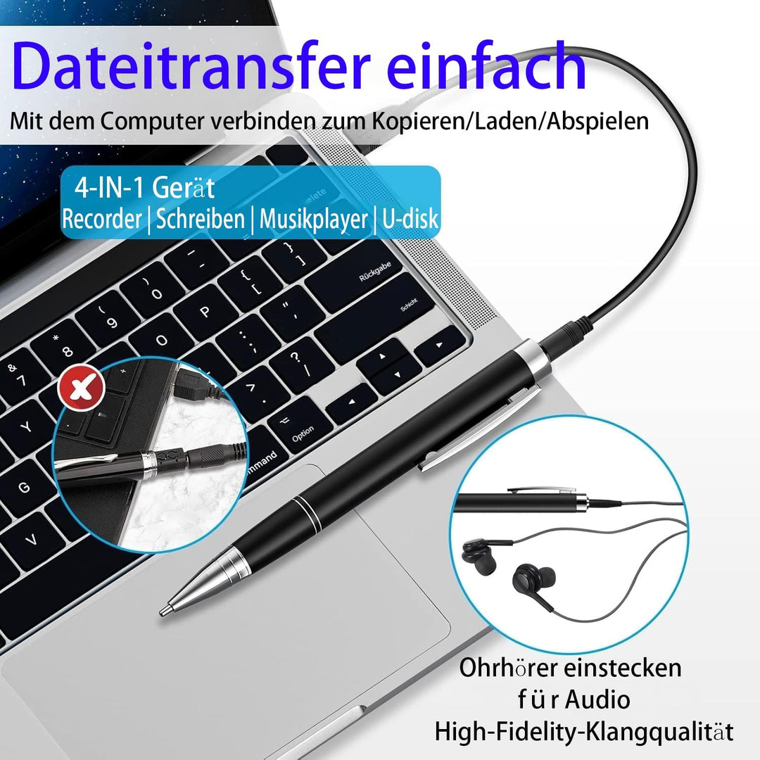JUSTSTONE Digital Voice Recorder 100 GB, 1600 Stunden Aufnahmekapazität, 360° Surround-Aufnahme, One