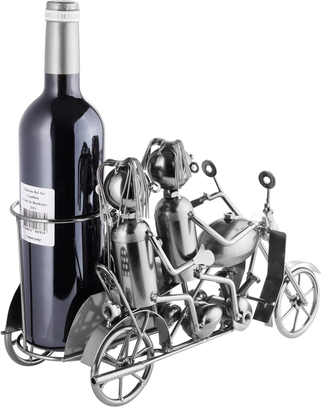 Brubaker Weinflaschenhalter Motorrad Paar mit Beiwagen und Hund - Metall Skulptur mit