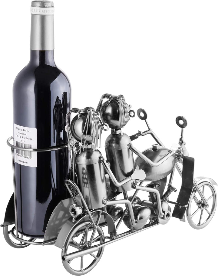 Brubaker Weinflaschenhalter Motorrad Paar mit Beiwagen und Hund - Metall Skulptur mit
