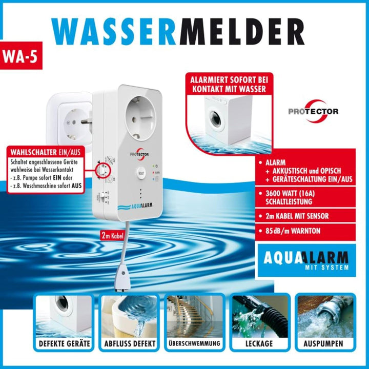 Protector Wasseralarm WA-5 Wassermelder mit externem Sensor netzbetrieben
