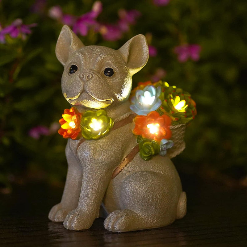 Yeomoo Solar Hund Deko Figur Gartendeko für Draussen - Dogs mit Sukkulente LED Solarleuchten, für Hu