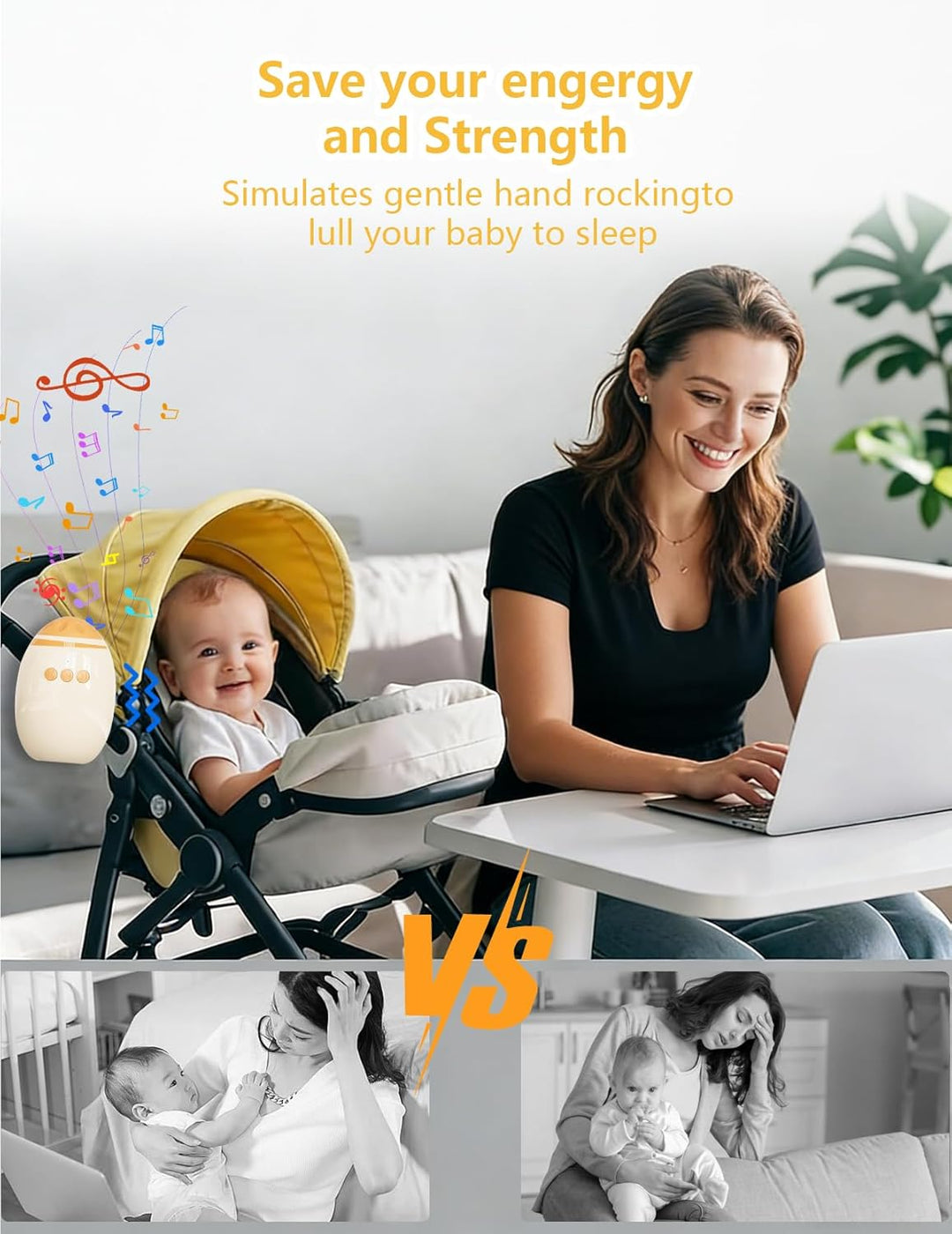 Kinderwagenschaukler, Wiederaufladbar Schlafhilfe für Babys Mit Timer, USB-C Aufladbar, Tragbare Sch