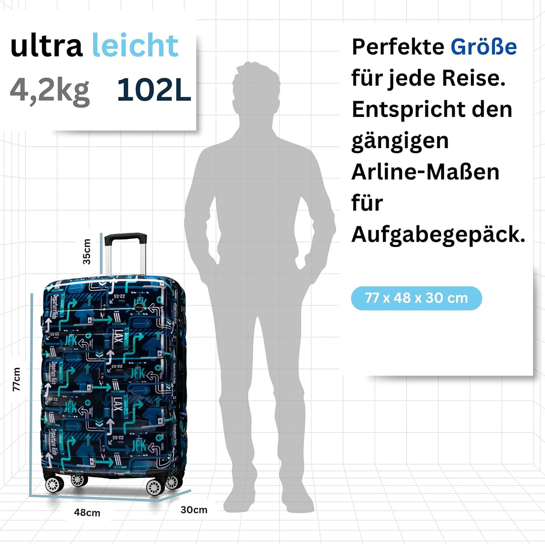 NOWI Hartschalenkoffer XL Gross - 100L Volumen - 158cm Gurtmass - 8 Rollen 360° drehbar - Leichter K