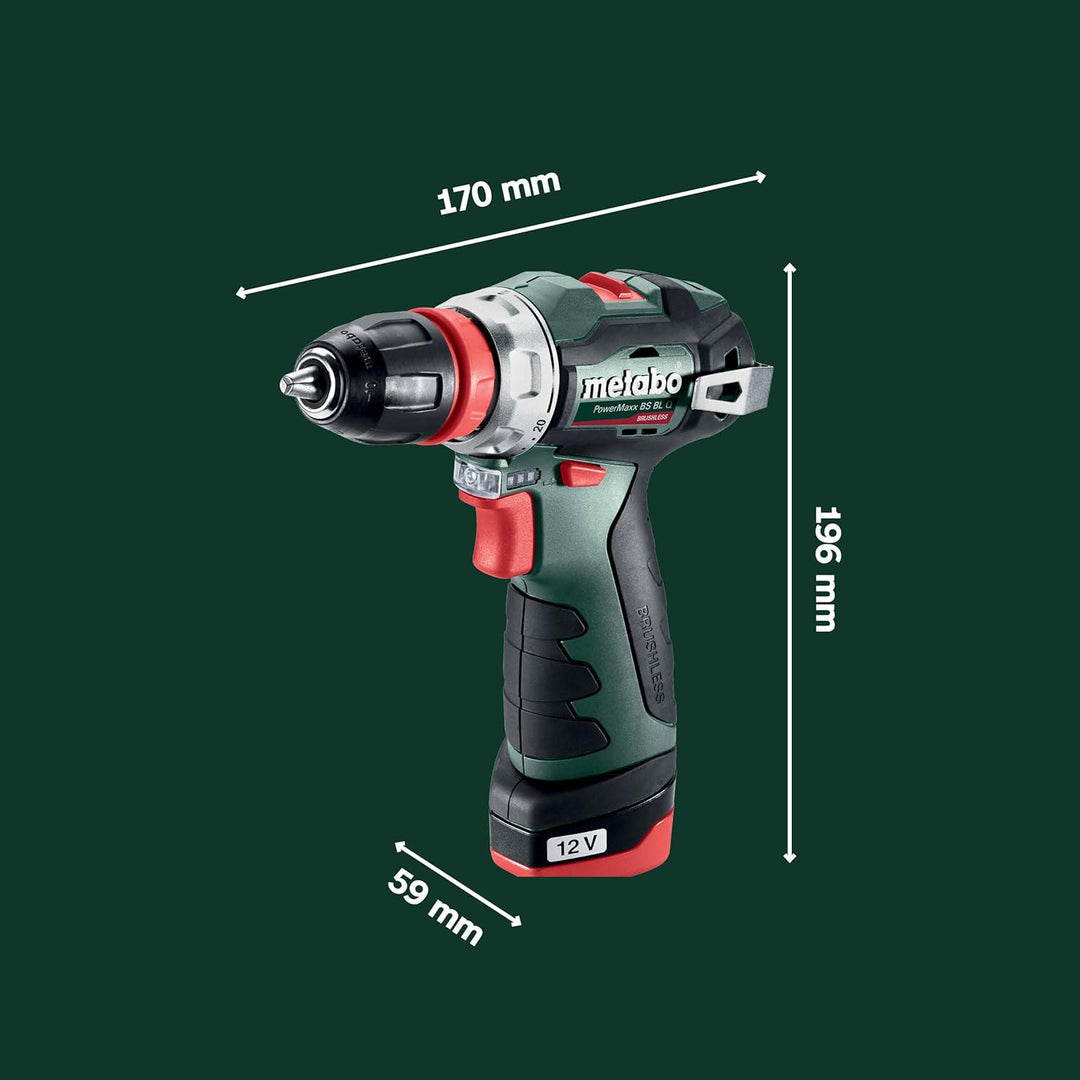 Metabo PowerMaxx BS BL Q Akku-Bohrschrauber 12V (Schrauber mit 2x Akku und Ladegerät in Kunststoffko