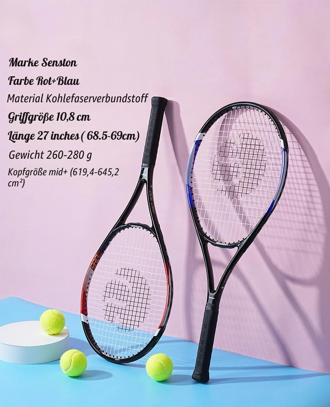 Senston Tennisschläger für Erwachsene 68,6 cm Tennisschläger – 2 Spieler Tennisschläger Set mit 3 Bä