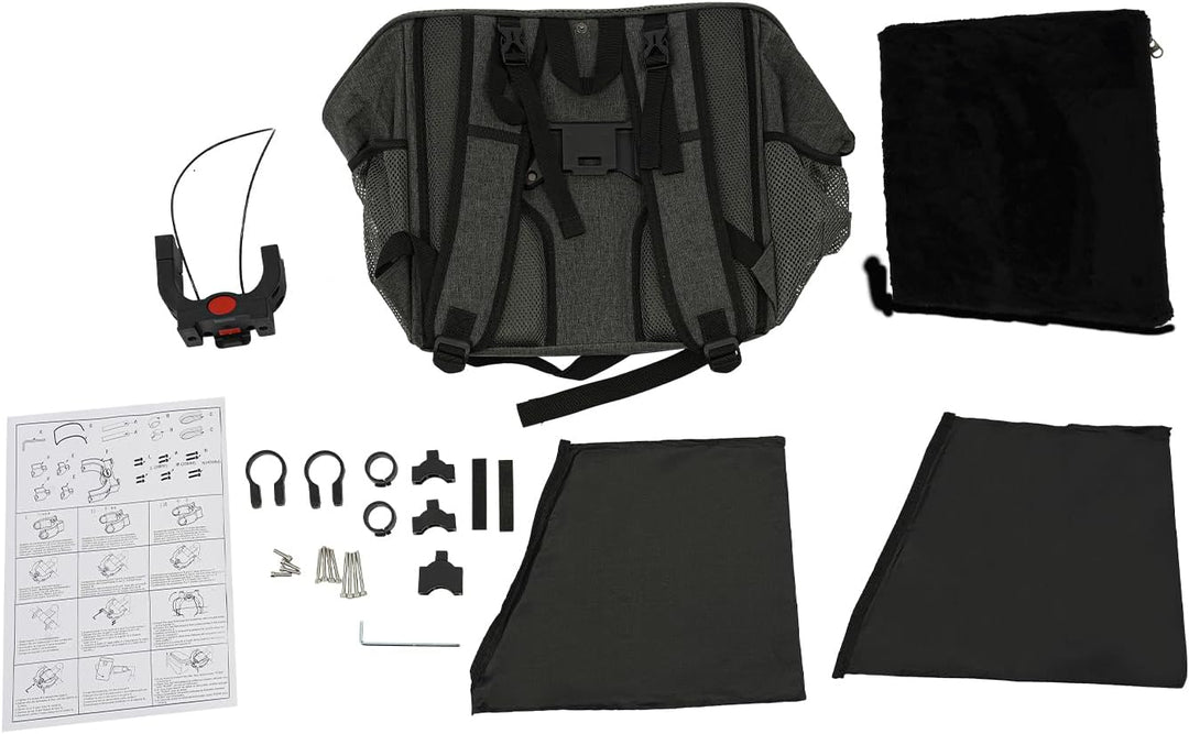 Fahrradtasche für Haustiere 2in1, Hundekorb Fahrrad Vorne &amp; Hund Rucksack, Faltbar, Grau, Bis 7,5kg