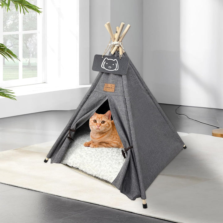Tipi Zelt für Haustiere Hundezelt Katzenzelt mit Plüschkissen Haustierzelte Häuser für Katzen und Hu