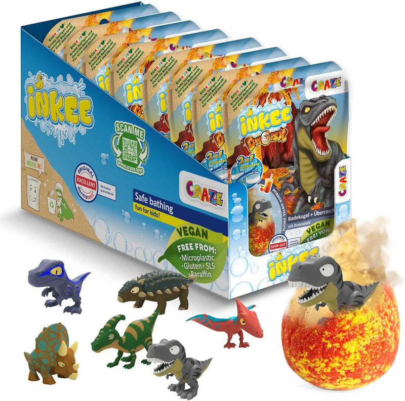 INKEE Surprise Dino 8er Set | Badekugeln Kinder mit Überraschung, 8x Ei-Form Badebomben mit Dinosaur