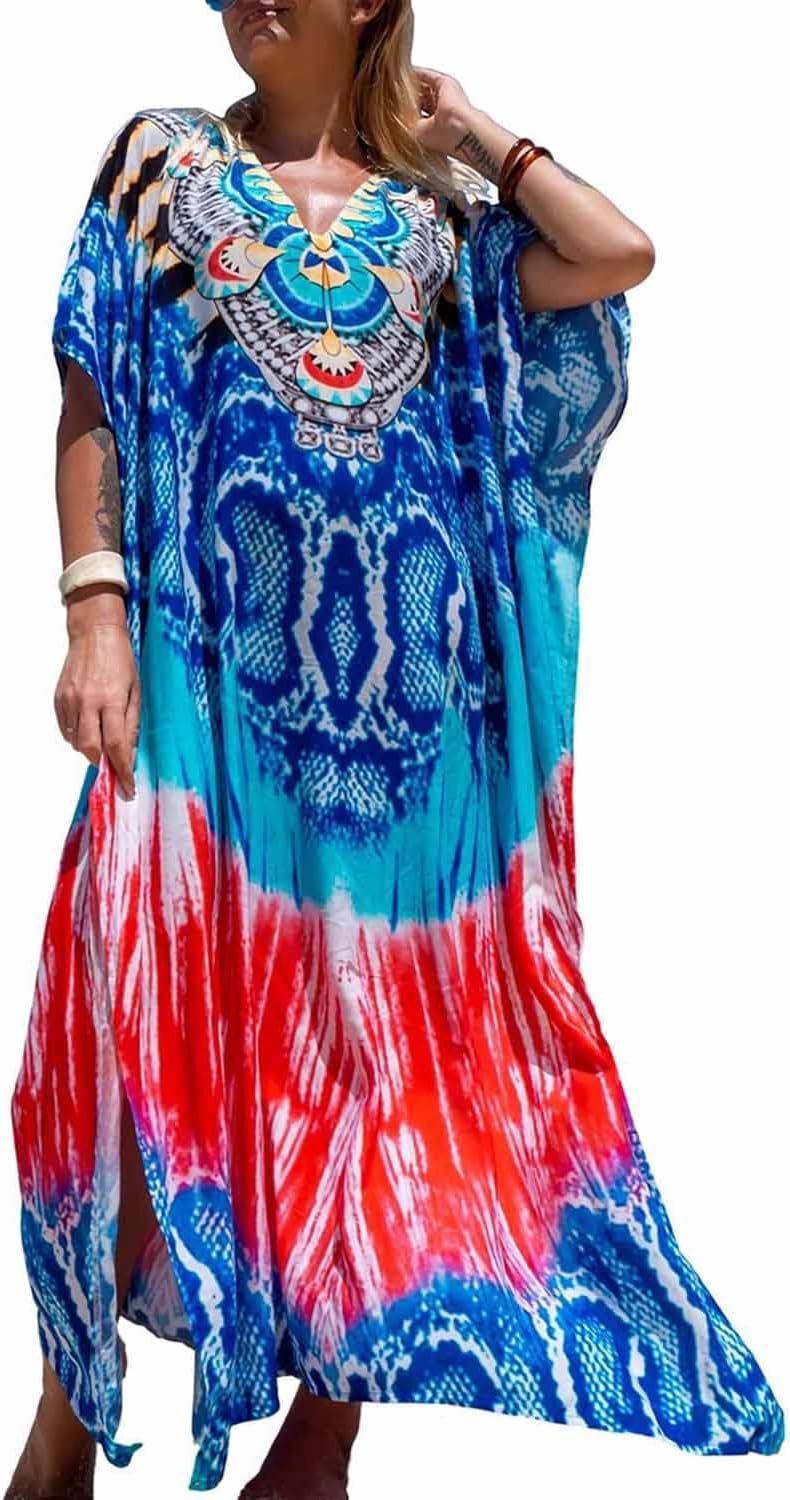 Orshoy Damen Strandkleid Bikini Cover Up V Ausschnitt Kleid Freizeitkleid Sommerkleid Sommer Lang Ma
