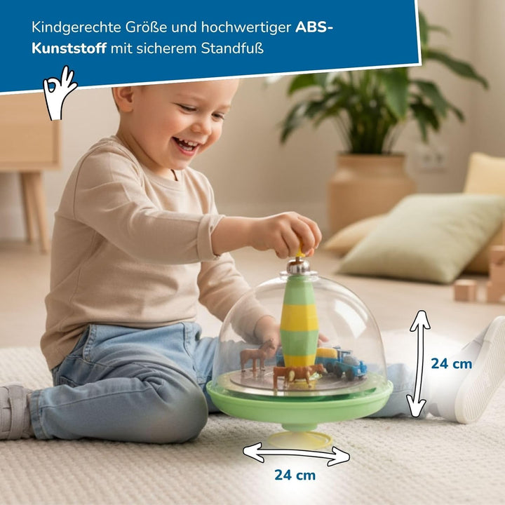 alldoro 16802 68020 Kreisel mit fahrendem Traktor und Anhänger, zwei beweglichen Tieren und realisti