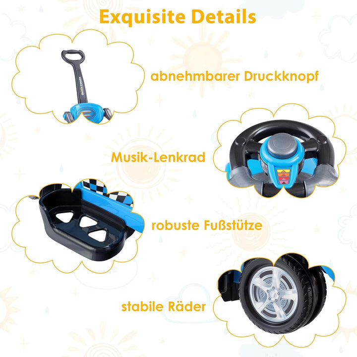 DREAMADE Rutschauto mit Schiebestange, Rutschfahrzeug mit abnehmbarem Sicherheitsbügel & Fussstützen
