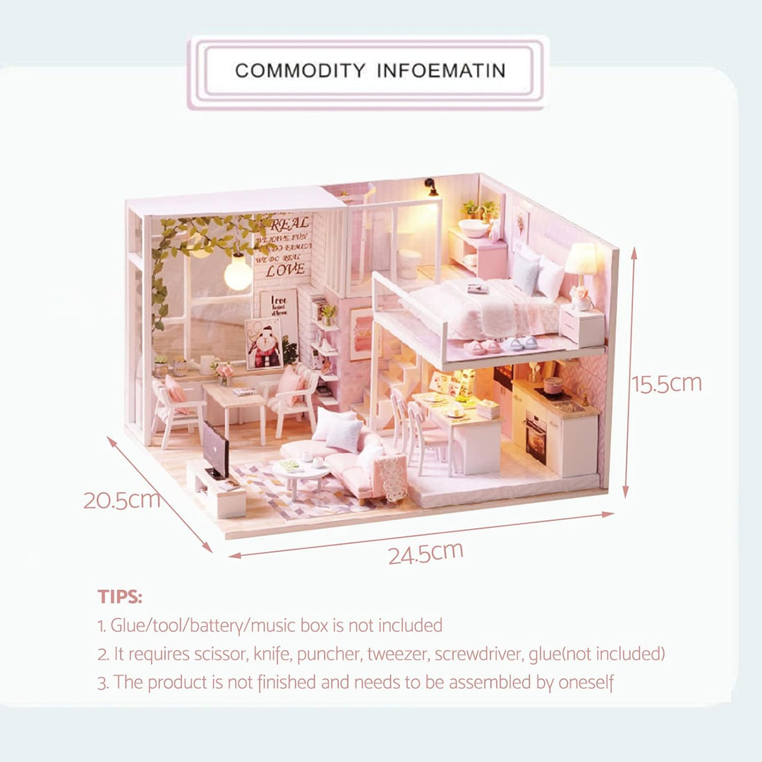 Puppenhaus Miniatur DIY Kit, Holz 1:24 Miniatur Puppenhaus LED Lichtmöbel Puppenhaus Kit DIY Haus Mo