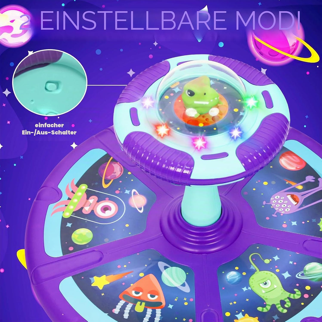 Wdmiya Weltraum Karussell Drehstuhl für Kinder, 360°Sensorischer Drehstuhl mit LED-Beleuchtung und M