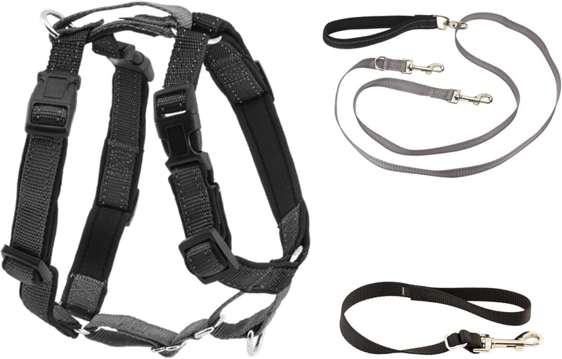 PetSafe 3 in 1 Geschirr mit Zwei-Punkt-Steuerleine – No-Pull Harness – Medium – Schwarz – verstellba