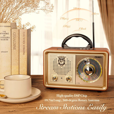 PRUNUS J-110 AM/FM/SW Kofferradio Retro Radio mit Bluetooth, Nostalgie Radio mit Gehäuse in Holzopti