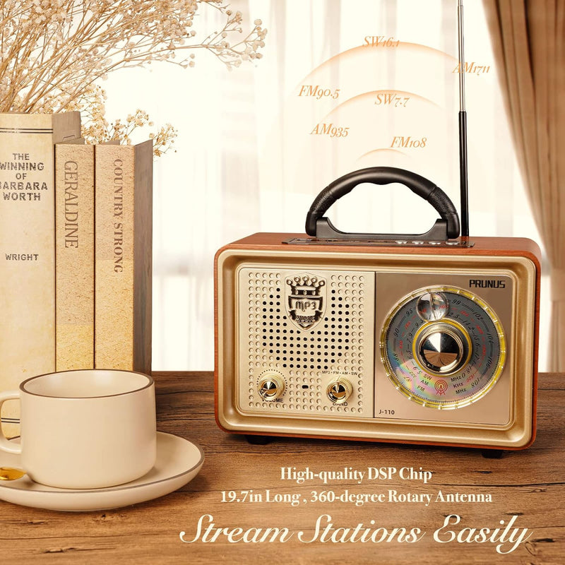 PRUNUS J-110 AM/FM/SW Kofferradio Retro Radio mit Bluetooth, Nostalgie Radio mit Gehäuse in Holzopti