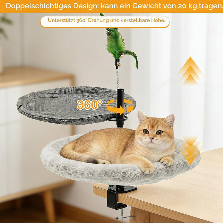 Doppellagig Katzenbett für Schreibtisch, mit Federstab, Höhenverstellung, 360° drehbar, bis 20 kg be