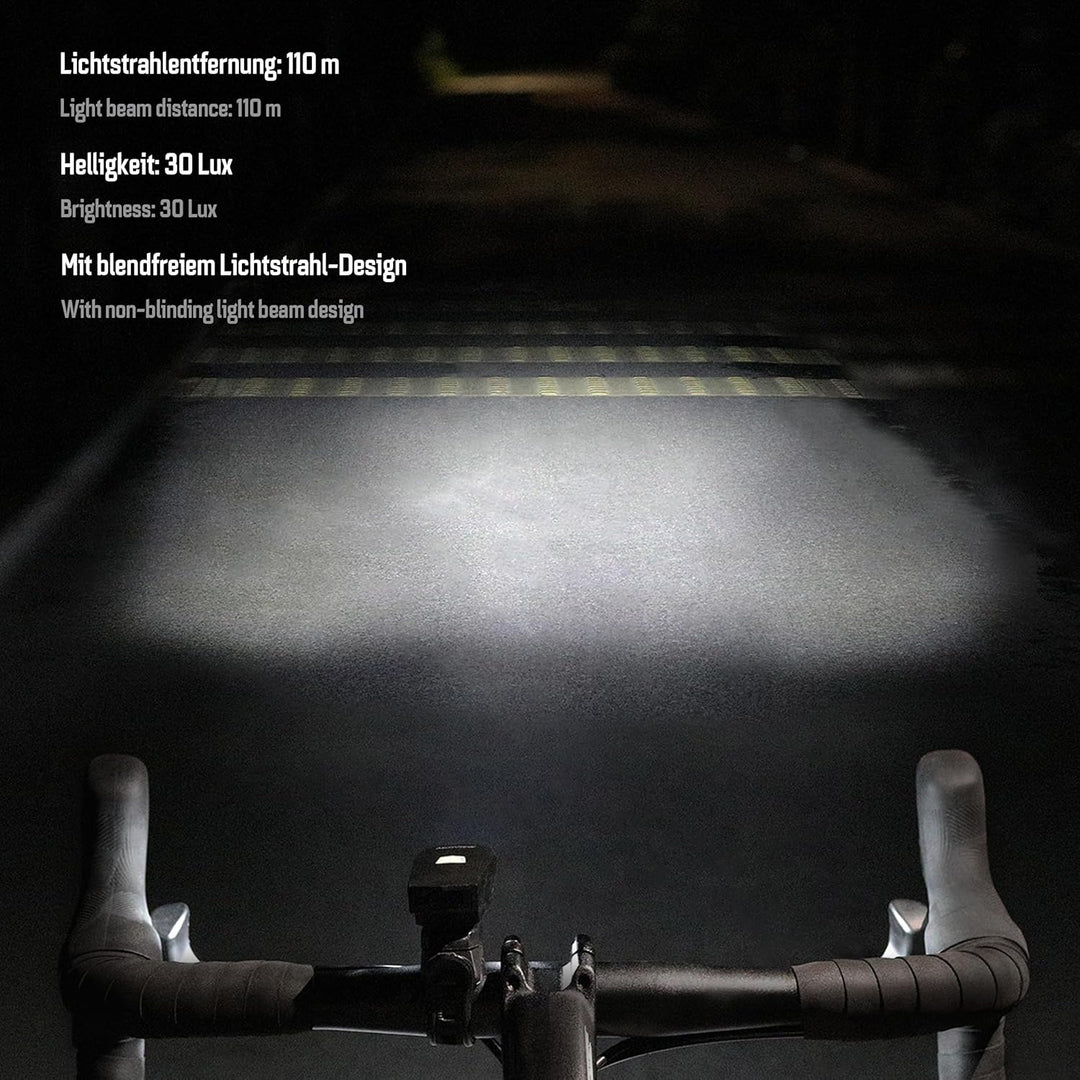 Fahrradlicht-Set Brilliance – LED Frontlicht 30 Lux mit Akku & Rücklicht mit Batteriebetrieb, StVZO