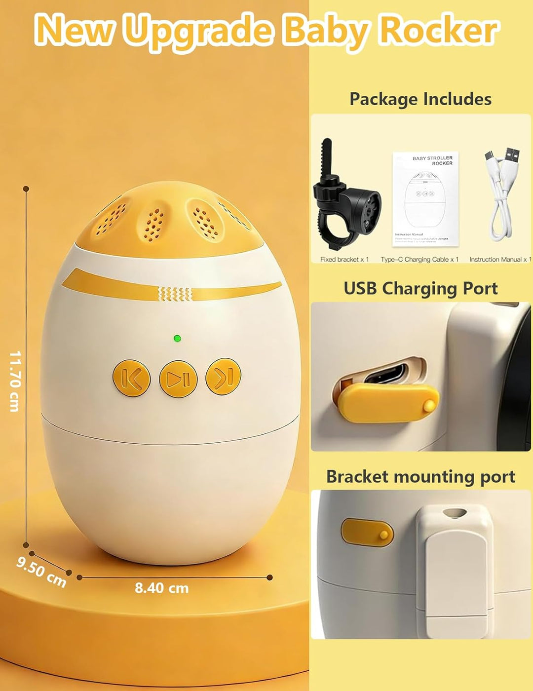 Kinderwagenschaukler, Wiederaufladbar Schlafhilfe für Babys Mit Timer, USB-C Aufladbar, Tragbare Sch