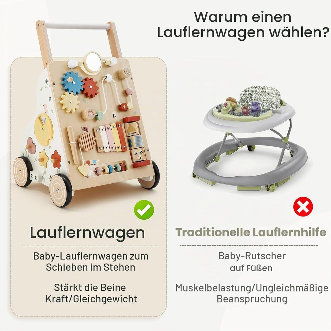 Labebe Baby Lauflernwagen Holz – Lauflernhilfe mit einstellbarer Geschwindigkeit und Höhe, Montessor