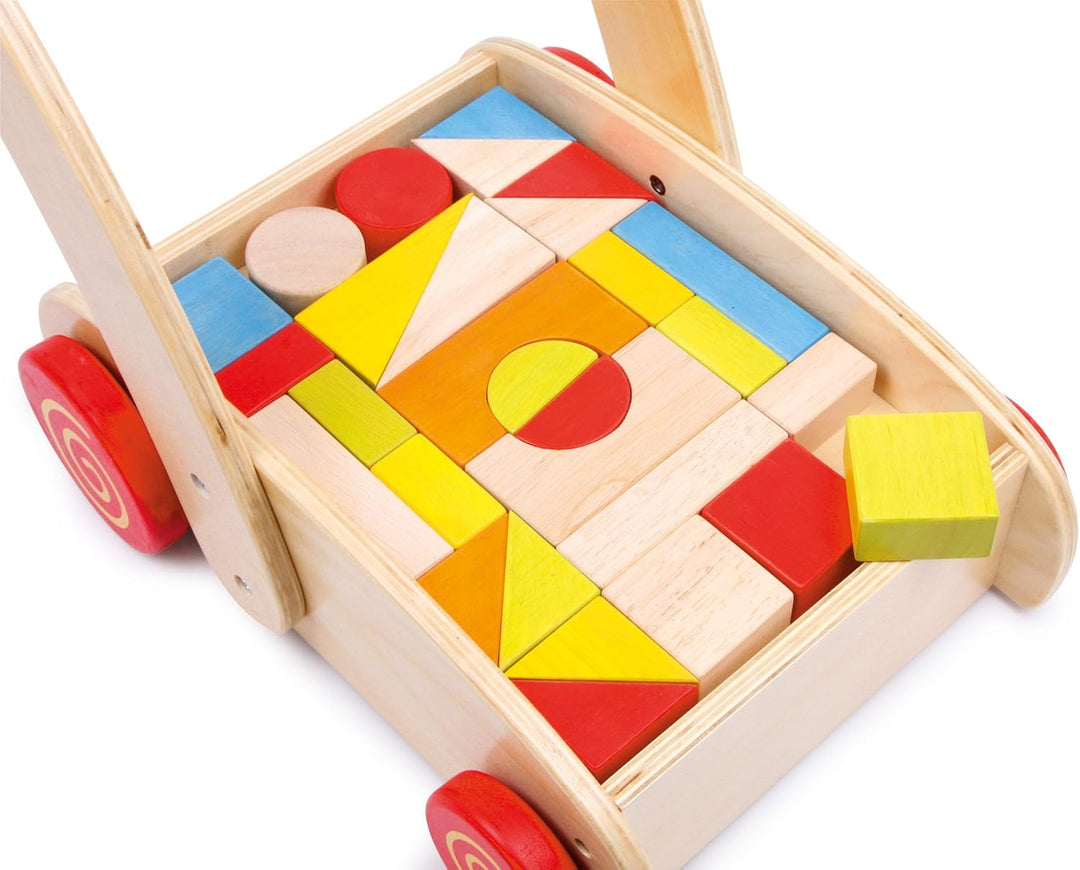 Small Foot Lauflernwagen Bauklötze aus Holz, Motorikspielzeug für Farb-und Formverständnis, ab 12 Mo