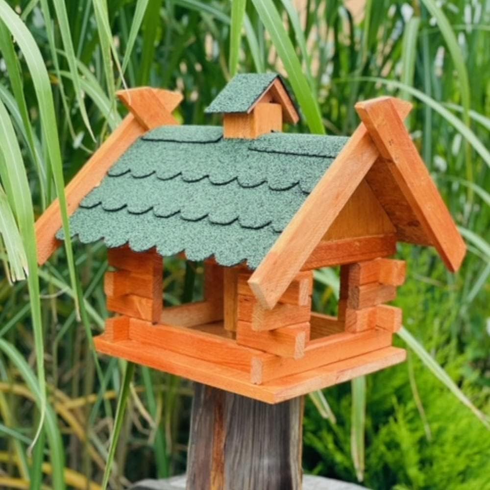 Rechteckiges Vogelhaus M - XL wetterfest aus Holz Vogel Futterstelle Haus mit und ohne Ständer (Grös