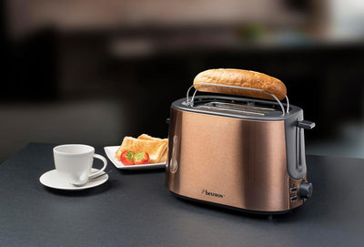 Bestron Toaster mit 2 Röstkammern, Krümelschublade und Brötchen-Röstaufsatz, 1.000 W, Edelstahl in K