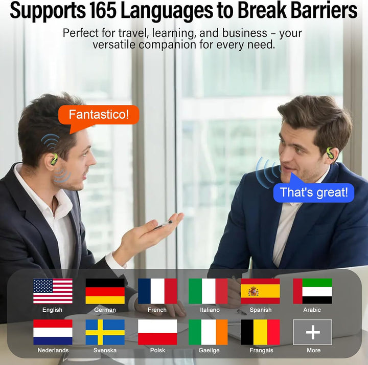 3 in 1 Open Ear KI Übersetzer Kopfhörer, 165 Sprachen &amp; 8 Modi Grasgrün | 45Std Übersetzungskopfhöre