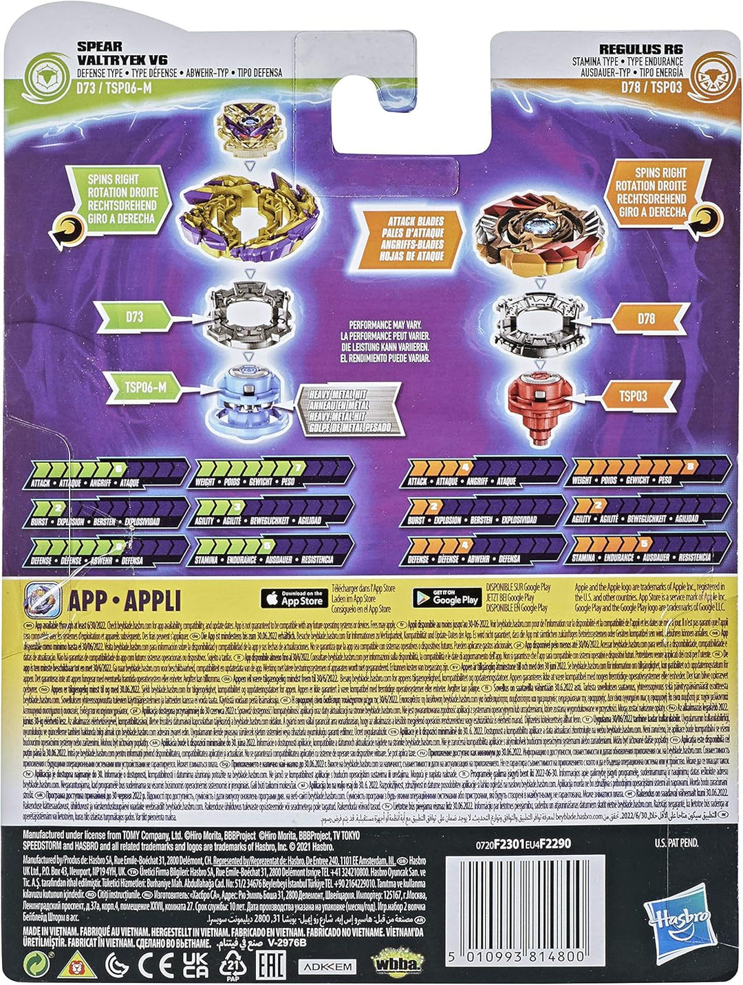 Beyblade Burst Surge Speedstorm Spear Valtryek V6 und Regulus R6 Kreisel Doppelpack – 2 Battle Kreis