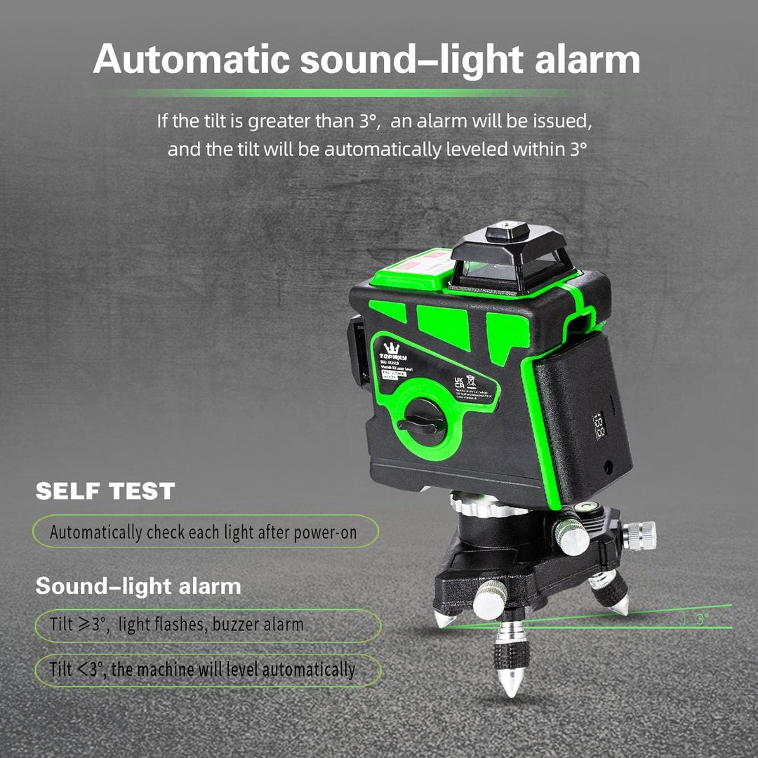 TOPWAY Kreuzlinienlaser Grün 3x360 Grad 3D Linienlaser 12 Linien, Selbstnivellierender Laser Level F