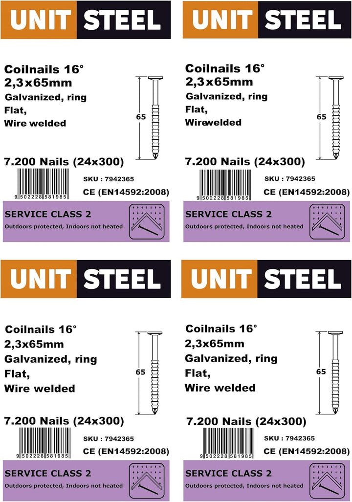 Coilnägel - 2,3X65mm, 7.200 stück, Ringnägel für Druckluft Nagler, Ring/verzinkt, für fast alle Mark