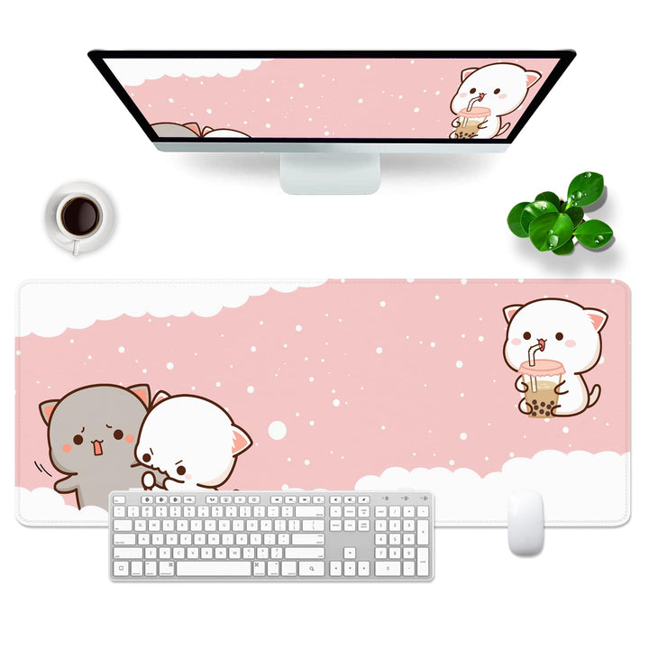 Katzen Mauspad Rosa Schreibtischunterlage Süss 80x30x0.3cm Kawai Gross Mousepad XL & Desk Pad (Süsse